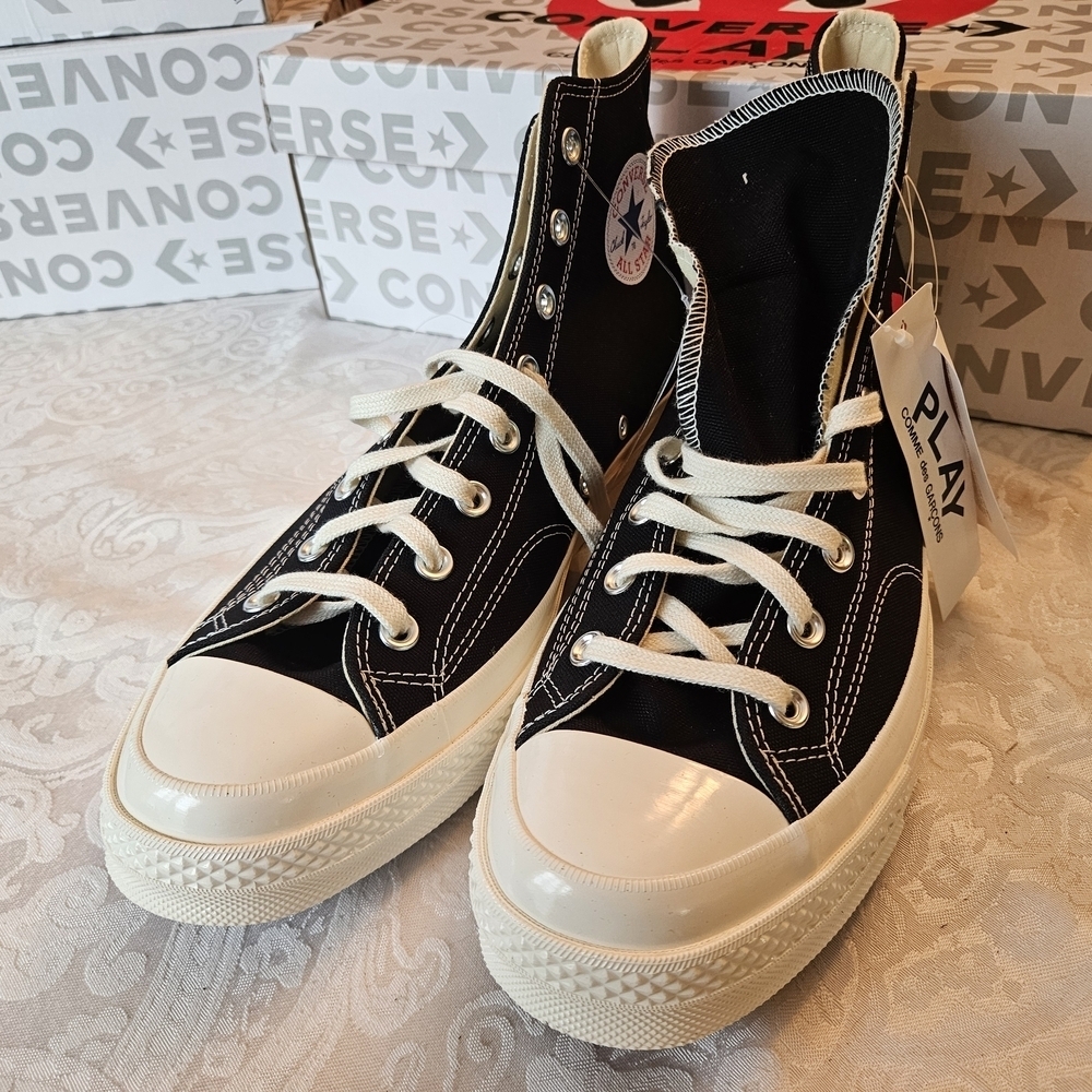 Converse x Comme des Garçons Black High-Top Sneakers, Men's 12, Women's 14, NIB - Picture 7 of 8